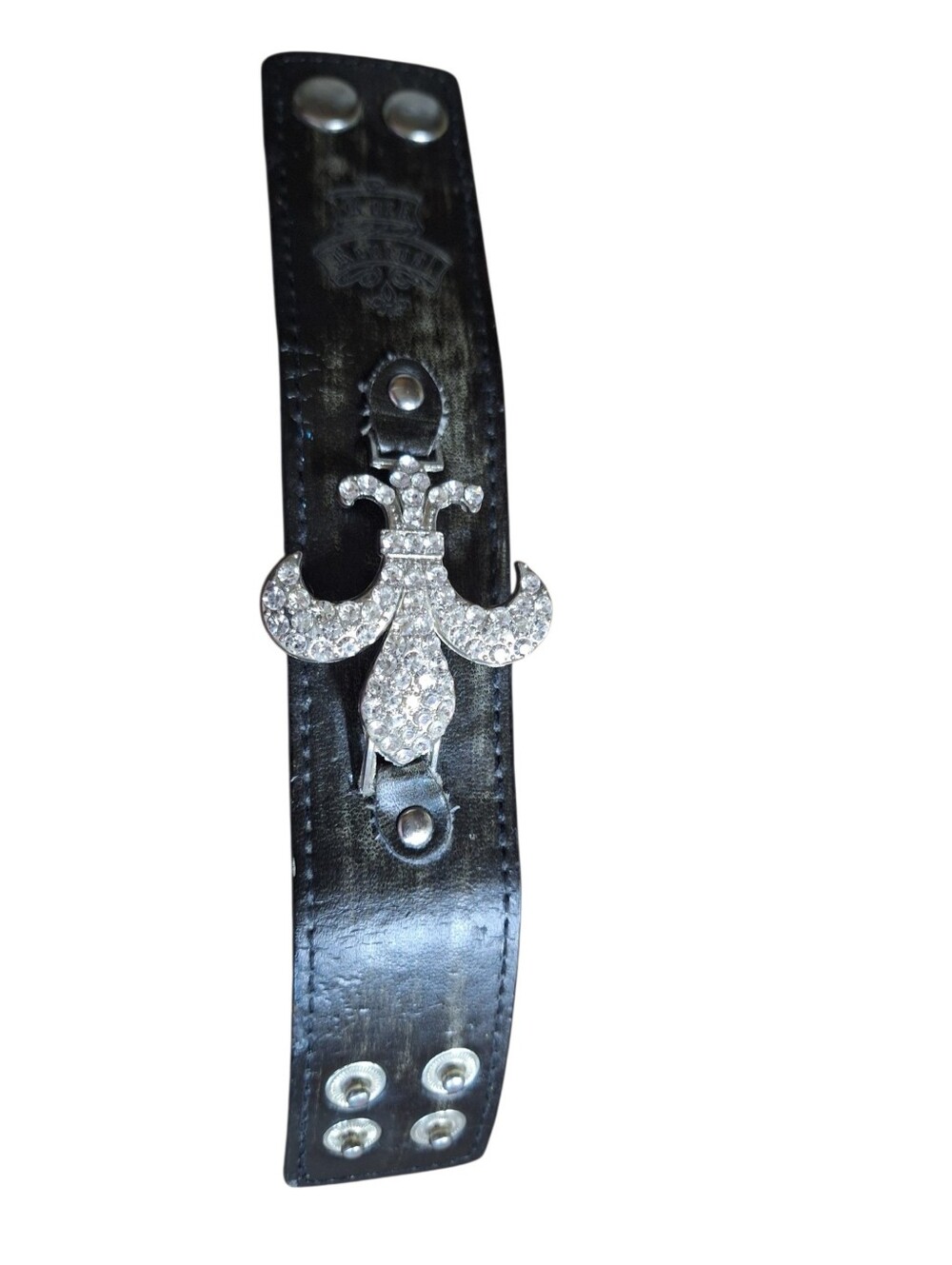 Rock Revival RARE Leather Bracelet with Crystal accented Fleur Di Lis BLING Used